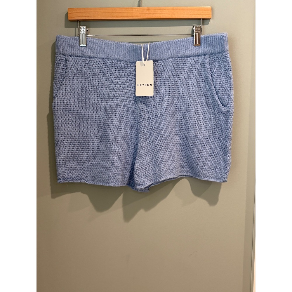 Heyson‎ Light Blue Knit Shorts Women 1XL Textured Cotton Blend Elastic Waist New